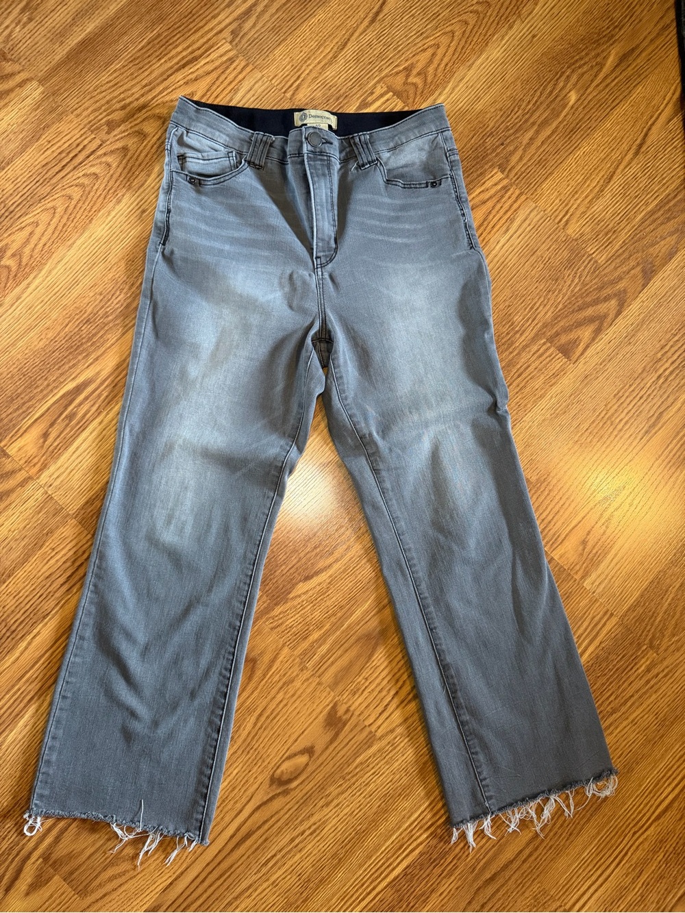 Democracy Faded Gray Straight-Leg Jeans with Raw Hem